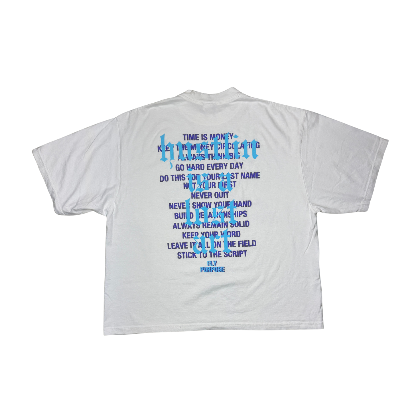 FLY PURPOSE HUSTLIN IS A LOST ART TEE (White/Aqua/Purple)