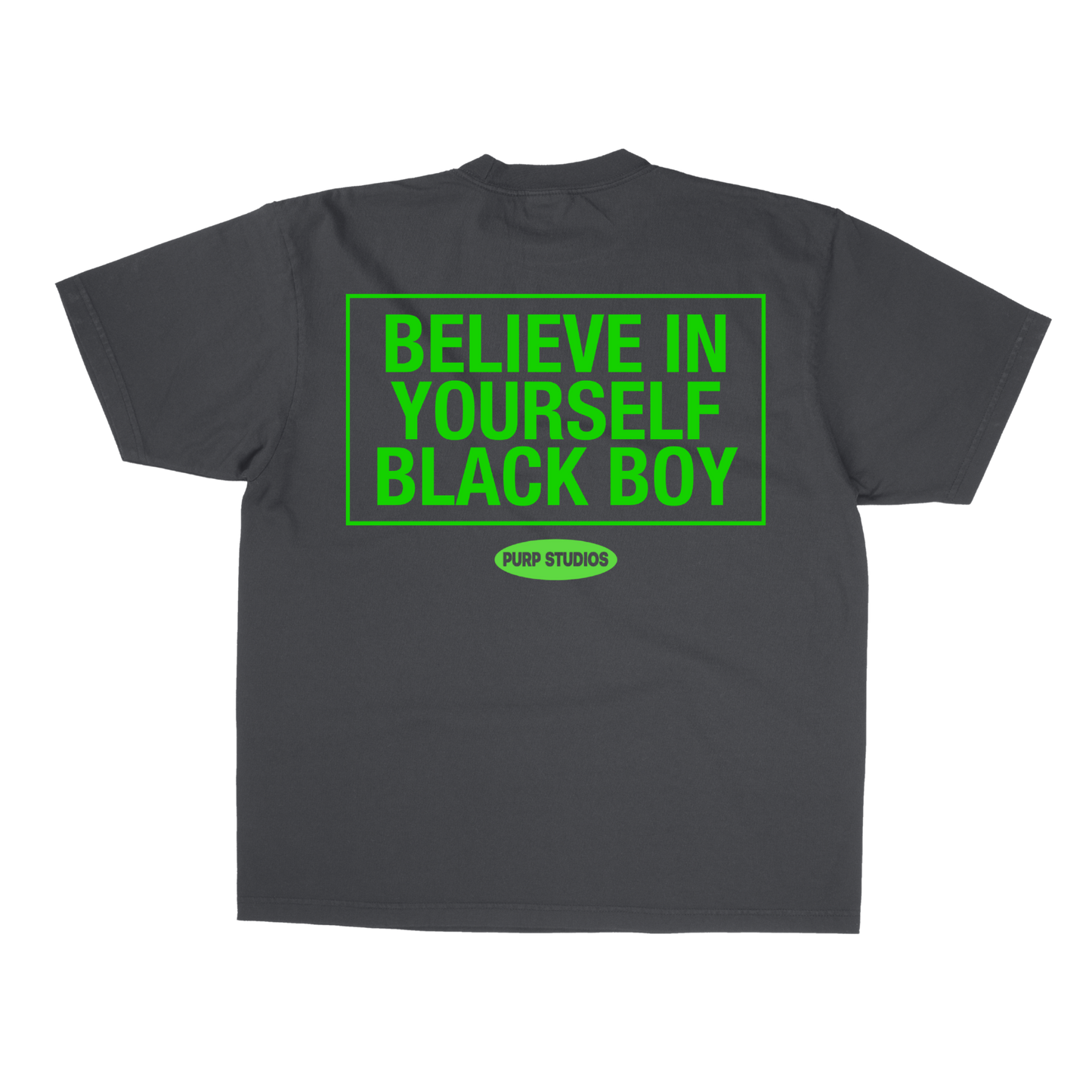 PURP STUDIOS BELIEVE IN YOURSELF BLACK BOY TEE (Smoke Grey/Electric Green)