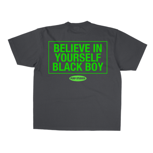 PURP STUDIOS BELIEVE IN YOURSELF BLACK BOY TEE (Smoke Grey/Electric Green)