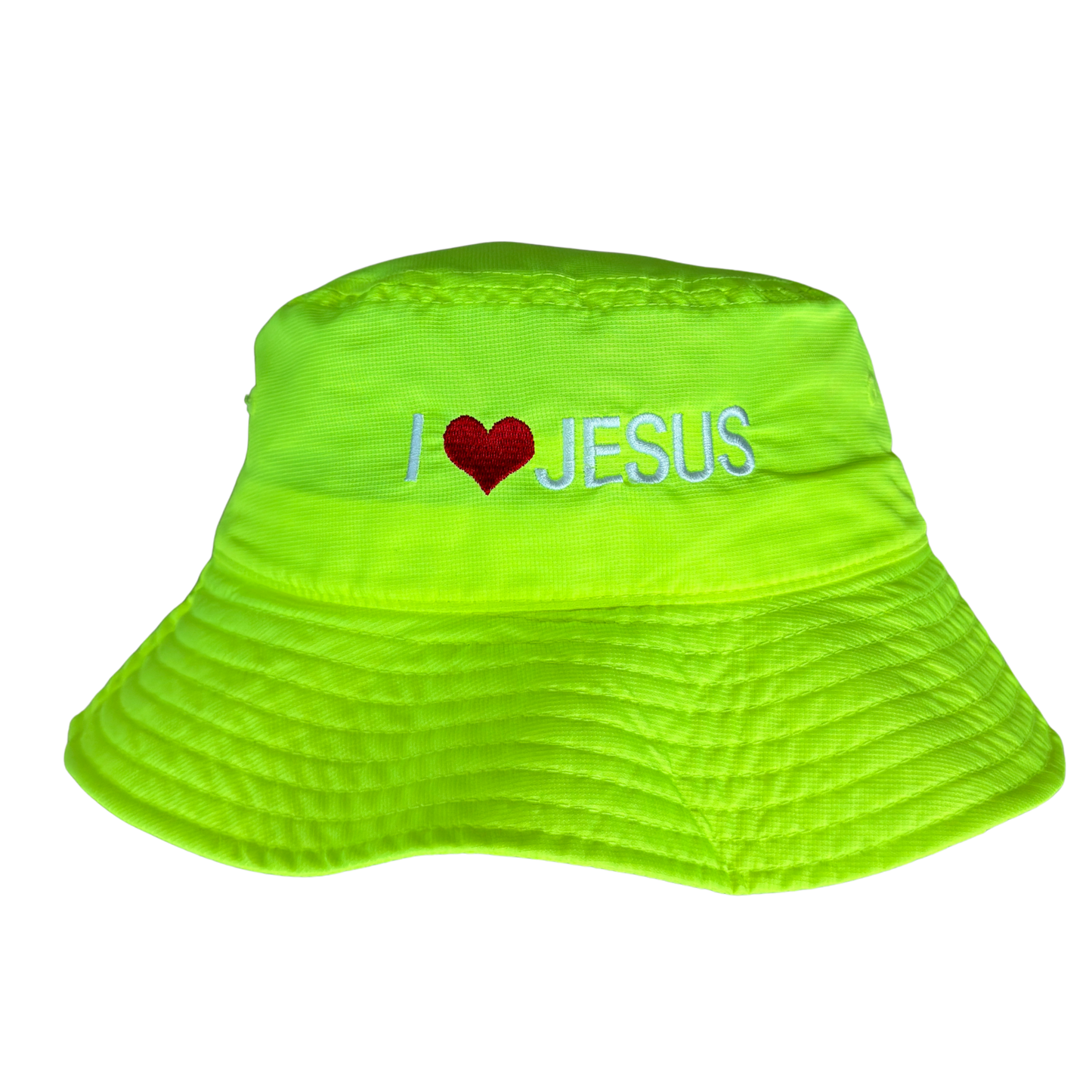 I Love Jesus Bucket Hat (Neon Green/White)