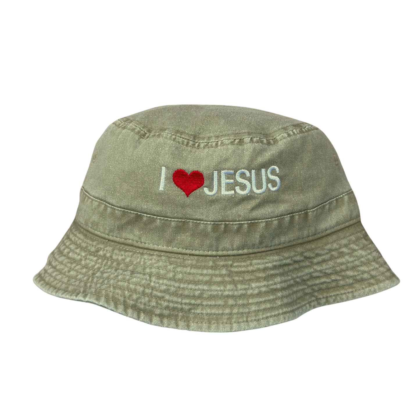 I Love Jesus Bucket Hat (Khaki/White)