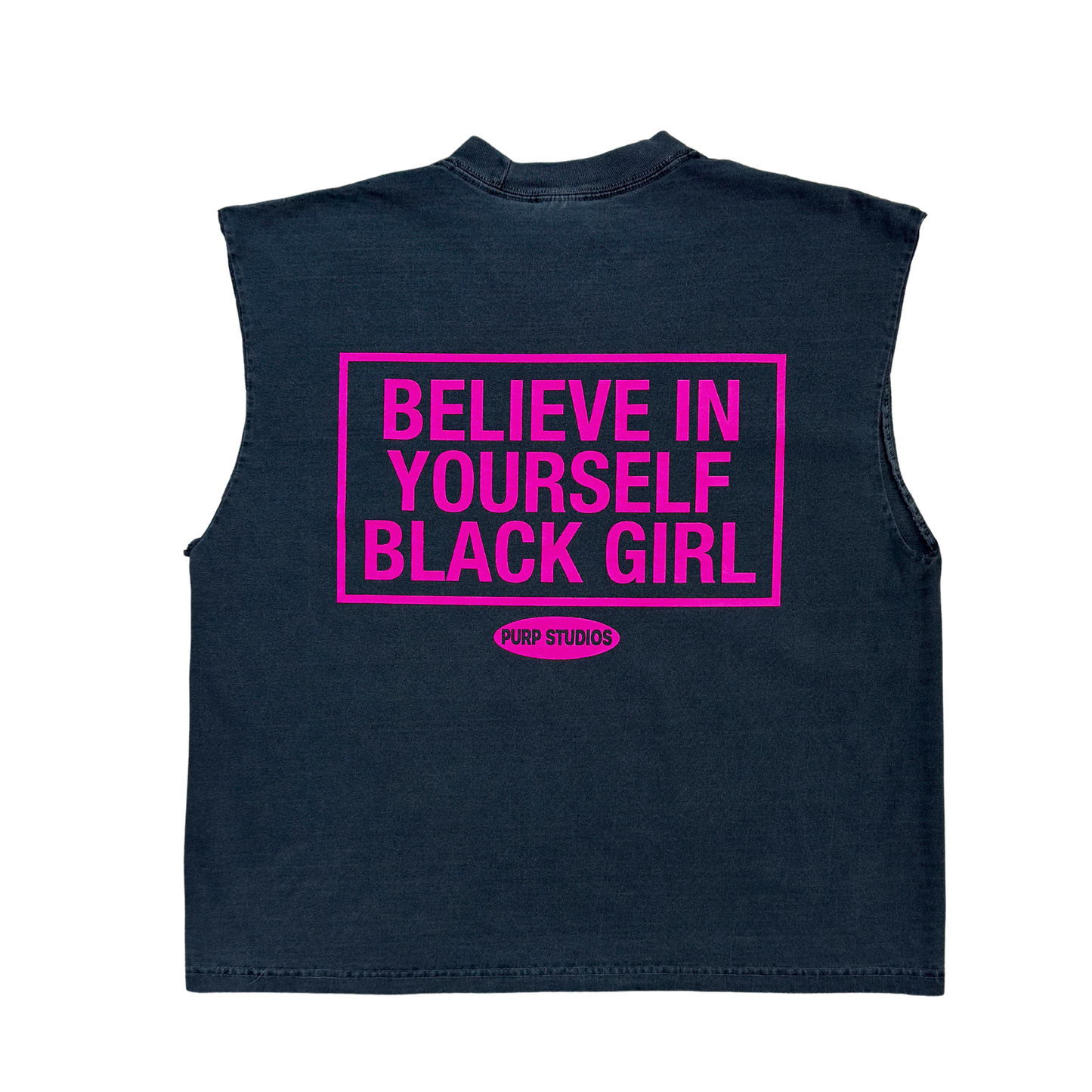 PURP STUDIOS BELIEVE IN YOURSELF BLACK GIRL VEST (Smoke Grey/Pink)