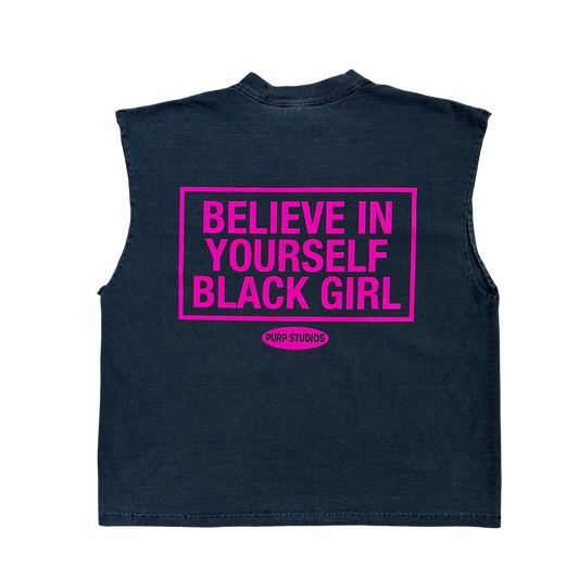 PURP STUDIOS BELIEVE IN YOURSELF BLACK GIRL VEST (Smoke Grey/Pink)