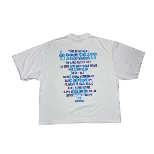 FLY PURPOSE HUSTLIN IS A LOST ART TEE (White/Aqua/Purple)