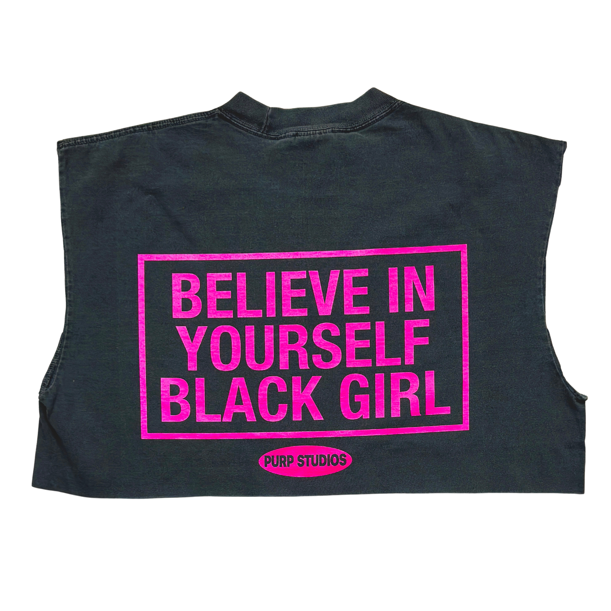 PURP STUDIOS BELIEVE IN YOURSELF BLACK GIRL CROPPED VEST (Smoke Grey/Pink) (Copy)