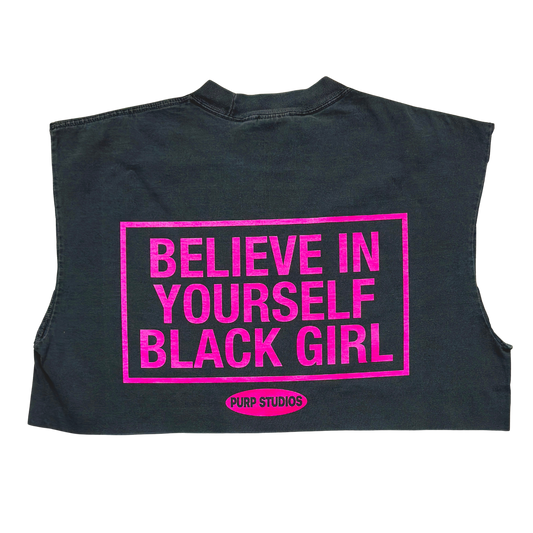 PURP STUDIOS BELIEVE IN YOURSELF BLACK GIRL CROPPED VEST (Smoke Grey/Pink) (Copy)